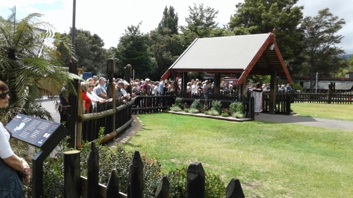 Waiting to be welcomed on to the marae grounds of the meeting house